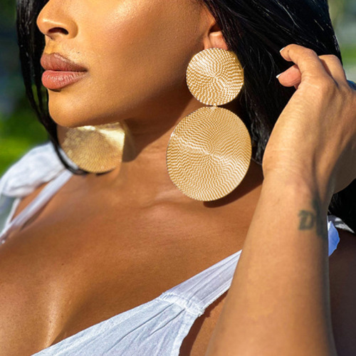 Casual Geometric Round Gold Dangle Drop Earrings Disc Teardrop Big Earrings