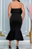 Sleeveless Backless Strapless Bow Decor Crop Tops And Ruffle Hem Maxi Skirt Party Evening Formal Two Pieces Dress Sets