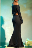 Graphics Print Backless Off Shoulder Long Sleeve Mermaid Hem Hollow Out Long Formal Party Evening Bodycon Maxi Dress