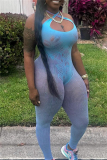 Sleeveless Backless Spaghetti Strap See-Through Night Club Mesh Skinny Halter Knit Jumpsuits