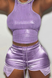 Casual O Neck Sleeveless Tank Tops And Drawstring Shorts Night Club Two Pieces Shorts Sets