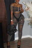 Sportwear Backless Strapless Hollow Out See-ThroughNight Club Mesh Skinny Tube Top Jumpsuits