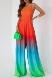 Casual Graphic Print O Neck Sleeveless Vacation Wide Leg Cami Jumpsuits