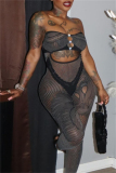 Sportwear Backless Strapless Hollow Out See-ThroughNight Club Mesh Skinny Tube Top Jumpsuits