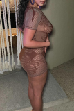 O Neck Short Sleeve Hollow Out See-Through Skinny Rompers One Piece Bodysuit