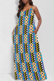 Sexy Graphcis Print Backless Spaghetti Strap Floor Length Vacation Baggy Sundress Slip Maxi Dress