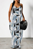 Sexy Floral Print Sleeveless Deep V Neck Vacation Straight Maxi Slip Dresses