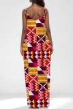 Sexy Graphcis Print Backless Spaghetti Strap Floor Length Vacation Baggy Sundress Slip Maxi Dress