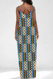 Sexy Graphcis Print Backless Spaghetti Strap Floor Length Vacation Baggy Sundress Slip Maxi Dress