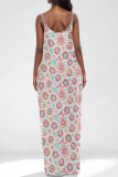 Sexy Floral Print V Neck Backless Spaghetti Strap Pocket Floor Length Vacation Baggy Sundress Slip Maxi Dress