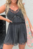 Sexy Solid Color Sleeveless Lace Pocket Adjustable V Neck Loose Slip Rompers