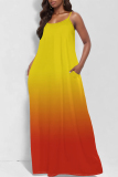 Ombre Print U Neck Backless Sleeveless Spaghetti Strap Floor Length Long Vacation Baggy Slip Maxi Dresses