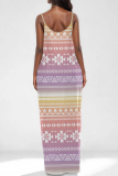 Sexy Graphcis Print Backless Spaghetti Strap Floor Length Vacation Baggy Sundress Slip Maxi Dress