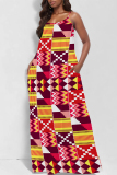 Sexy Graphcis Print Backless Spaghetti Strap Floor Length Vacation Baggy Sundress Slip Maxi Dress