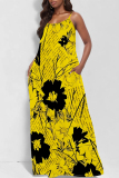Graphcis Print Backless Spaghetti Strap Floor Length Vacation Baggy Sundress Slip Maxi Dress