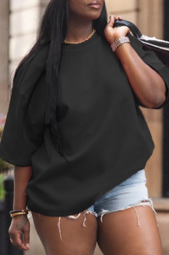 Casual Solid Color Basic Round Neck Short Sleeve Loose Fit T-Shirts Tops