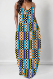 Sexy Graphcis Print Backless Spaghetti Strap Floor Length Vacation Baggy Sundress Slip Maxi Dress