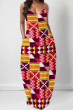Sexy Graphcis Print Backless Spaghetti Strap Floor Length Vacation Baggy Sundress Slip Maxi Dress