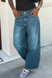 Casual Solid Color Vintage Patchwork High Waist Straight Wide Leg Denim Jeans