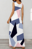 Graphcis Print Backless Spaghetti Strap Floor Length Vacation Baggy Sundress Maxi Tank Dress