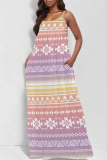 Sexy Graphcis Print Backless Spaghetti Strap Floor Length Vacation Baggy Sundress Slip Maxi Dress