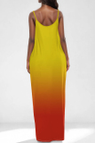 Ombre Print U Neck Backless Sleeveless Spaghetti Strap Floor Length Long Vacation Baggy Slip Maxi Dresses