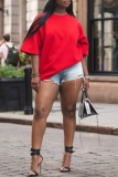 Casual Solid Color Basic Round Neck Short Sleeve Loose Fit T-Shirts Tops
