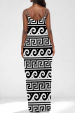 Sexy Graphcis Print Backless Spaghetti Strap Floor Length Vacation Baggy Sundress Slip Maxi Dress