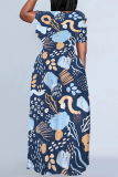Casual Graphics Print O Neck Short Sleeve Straignt T Shirt Maxi Dresses