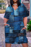 Casual Graphics Print Basic V Neck Short Sleeve Baggy T-shirt Midi Dress