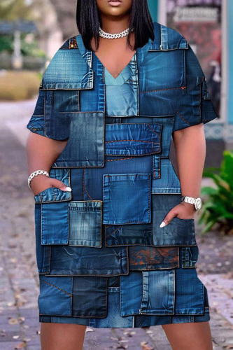 Casual Graphics Print Basic V Neck Short Sleeve Baggy T-shirt Midi Dress