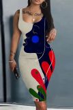 Casual Graphics Print U Neck Sleeveless Vacation Bodycon Midi Tank Dress