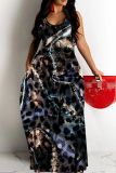 Graphcis Print Backless Spaghetti Strap Floor Length Vacation Baggy Sundress Slip Maxi Dress