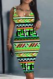 Casual Graphics Print U Neck Sleeveless Vacation Bodycon Midi Tank Dress