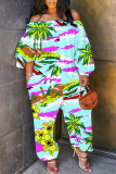 Casual Floral Print Off Shoulder Long Sleeve Regular Vacation Harem Leg Jumpsuits