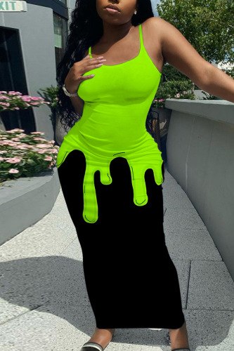 Sleeveless Casual Ombre Print Backless Spaghetti Strap Long Bodycon Maxi Slip Dress