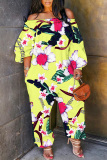Casual Floral Print Off Shoulder Long Sleeve Regular Vacation Harem Leg Jumpsuits