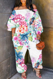 Casual Floral Print Off Shoulder Long Sleeve Regular Vacation Harem Leg Jumpsuits