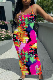 Sleeveless Casual Floral Print Backless Spaghetti Strap Long Bodycon Maxi Slip Dress
