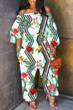 Casual Floral Print Off Shoulder Long Sleeve Regular Vacation Harem Leg Jumpsuits