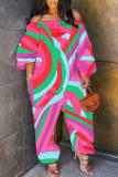 Casual Graphics Print Off Shoulder Long Sleeve Regular Vacation Harem Leg Jumpsuits
