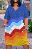 Casual Graphics Print Basic V Neck Short Sleeve Baggy T-shirt Midi Dress