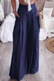 Casual High Waist Pocket Vacation Fitted Wide Leg Pants