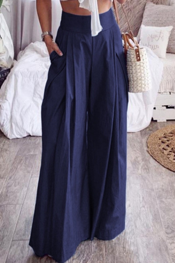 Casual High Waist Pocket Vacation Fitted Wide Leg Pants