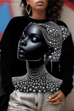 Casual Graphcis Figure Print O Neck Long Sleeve Sweatshirt