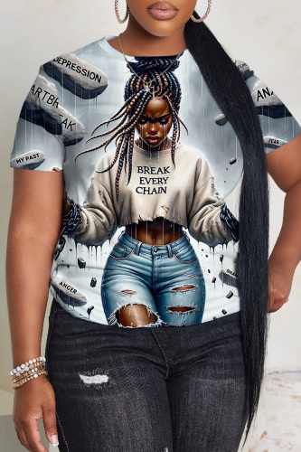 Casual 3D Figure Print Short Sleeve O Neck Oversize Graphics T-Shirts