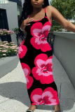Sleeveless Casual Floral Print Backless Spaghetti Strap Long Bodycon Maxi Slip Dress