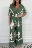 Casual Boho Floral Print V Neck Batwing Sleeve Cinch Waist Loose Vacation Wide Leg Jumpsuits