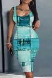Casual Graphics Print U Neck Sleeveless Vacation Bodycon Midi Tank Dress