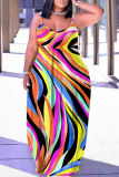 Graphcis Print Sleeveless Backless Spaghetti Strap Floor Length Vacation Baggy Sundress Slip Maxi Dress